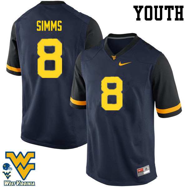 NCAA Youth Marcus Simms West Virginia Mountaineers Navy #8 Nike Stitched Football College Authentic Jersey EY23I10RW